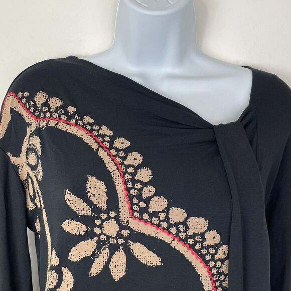 Desigual Floral Abstract Graphic Print Twist Neck Long Sleeve Top Black Large - Picture 5 of 12
